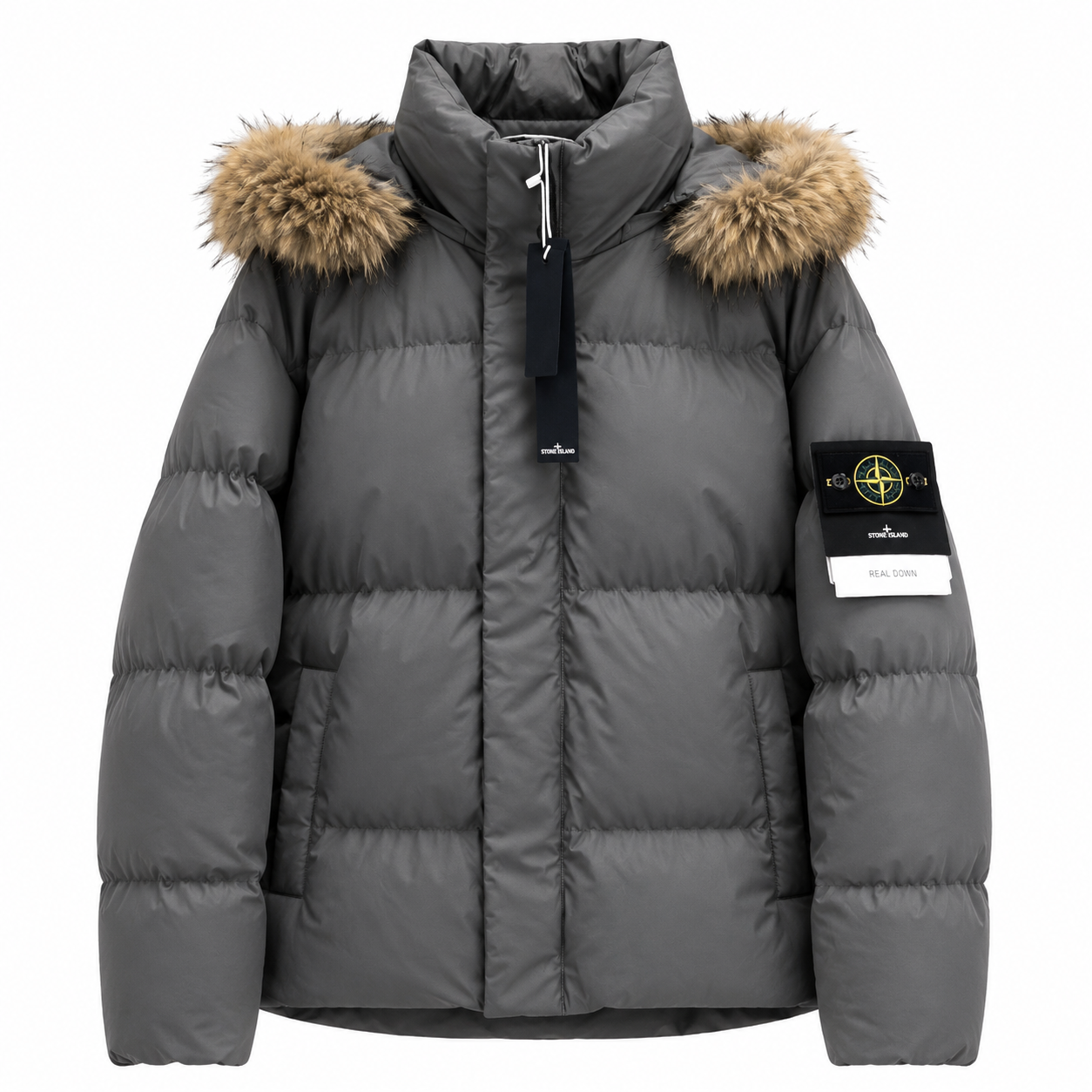 Stone Island PU Shell Detachable Fur-Collar Padded Jacket