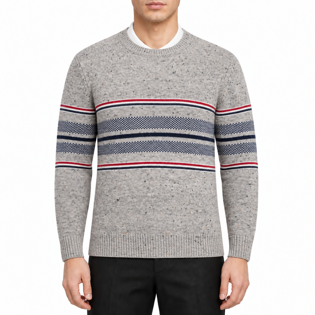Men's Casual Knitwear by Thom Browne, modeled on a pure white background
