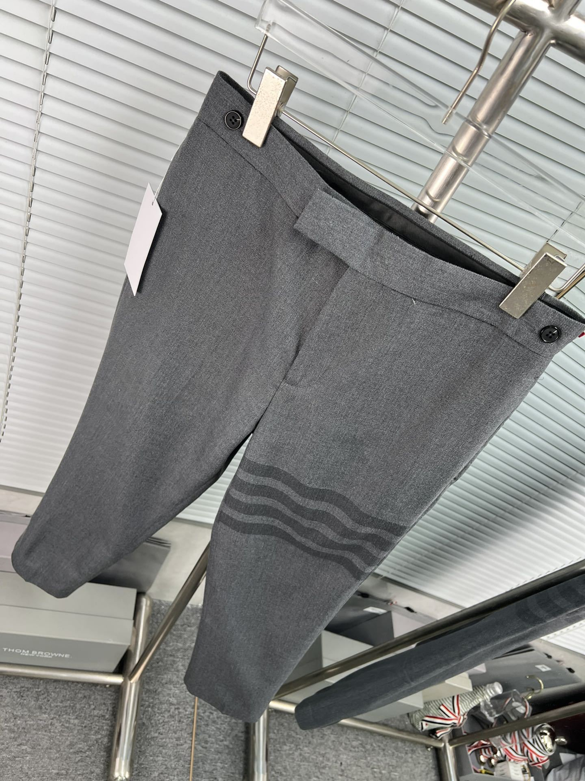 Thom Browne Style Men's Business Trousers - 50% Wool Premium Dress Pants with Signature Four-Bar Detail - Image 5