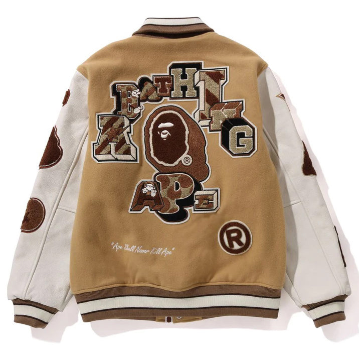 BAPE Leather Long Sleeve Baseball Jacket - image 2