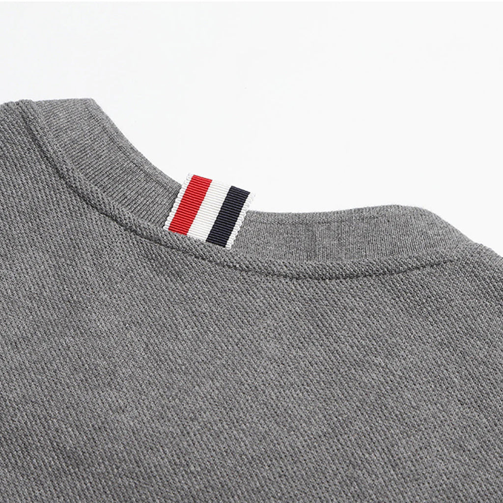 Men's Classic Four-Bar T-Shirt — Grey & Blue by Thom Browne, product detail view