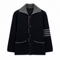 Unisex Lapel Knit Workwear Jacket - 4-Bar Stripe by Thom Browne, outerwear detail view