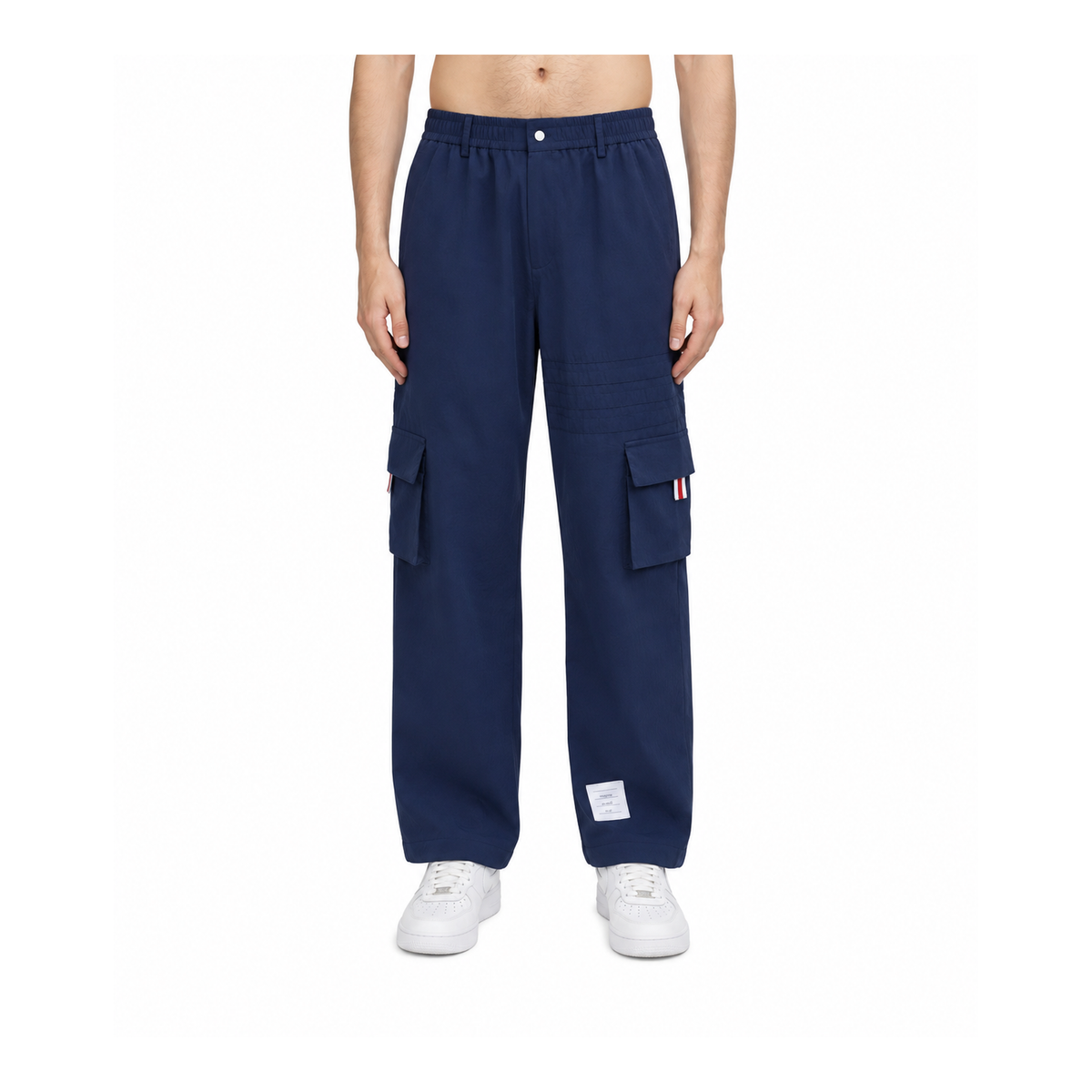 Thom Browne Style Unisex Casual Overalls with Signature Four-Bar Detail - Main Image