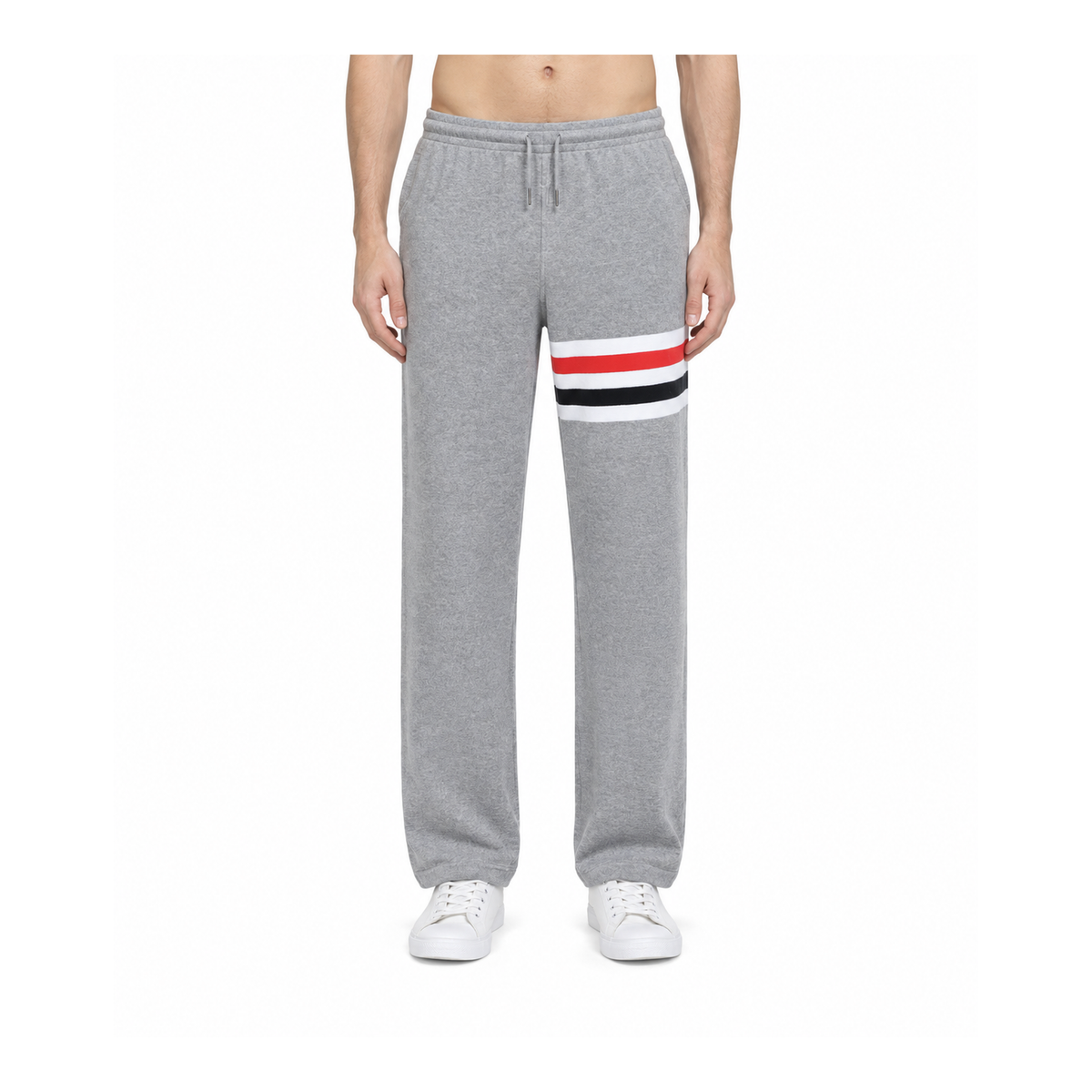 Thom Browne Style Unisex Straight-Leg Trousers with Signature Four-Bar Detail - Main Image