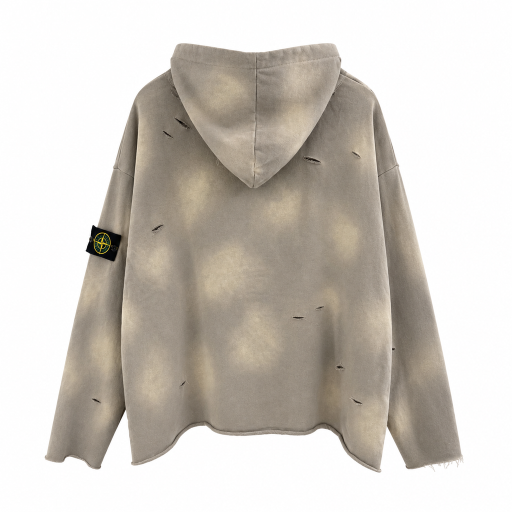 Stone Island 650g Tie-Dye Distressed Pullover Hoodie