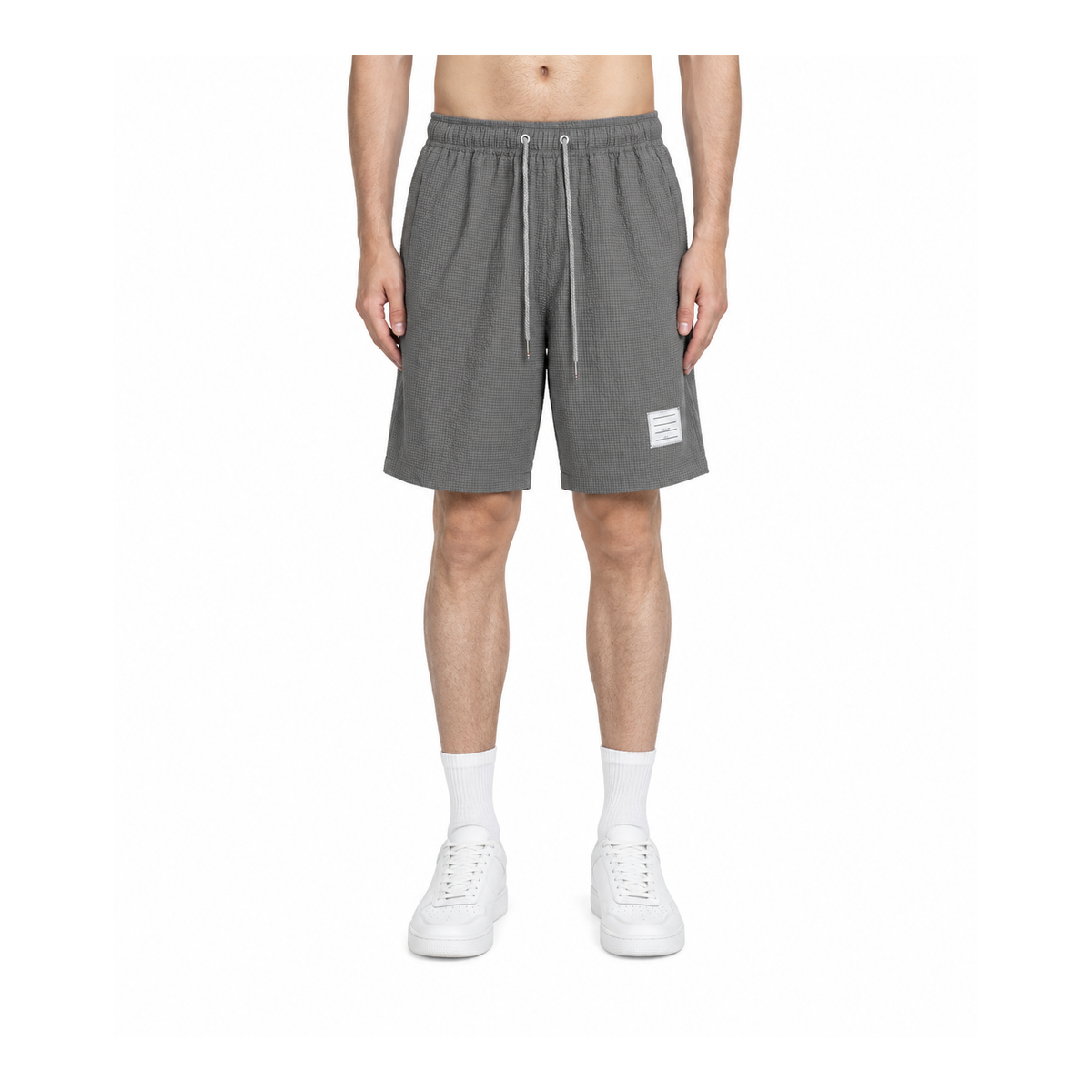Thom Browne Style Men's Casual Shorts with Signature Four-Bar Detail - Main Image