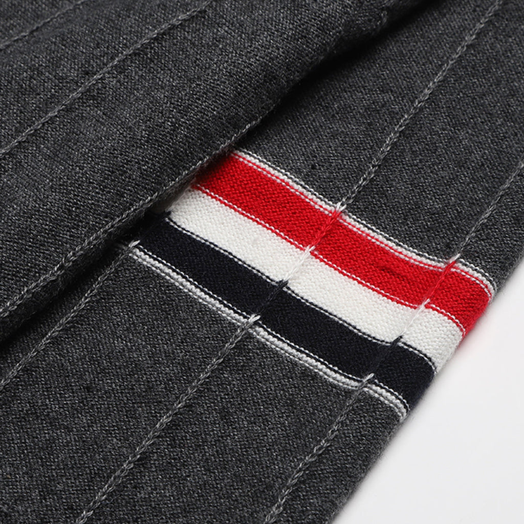 Men's sweater coat by Thom Browne, knitwear detail view