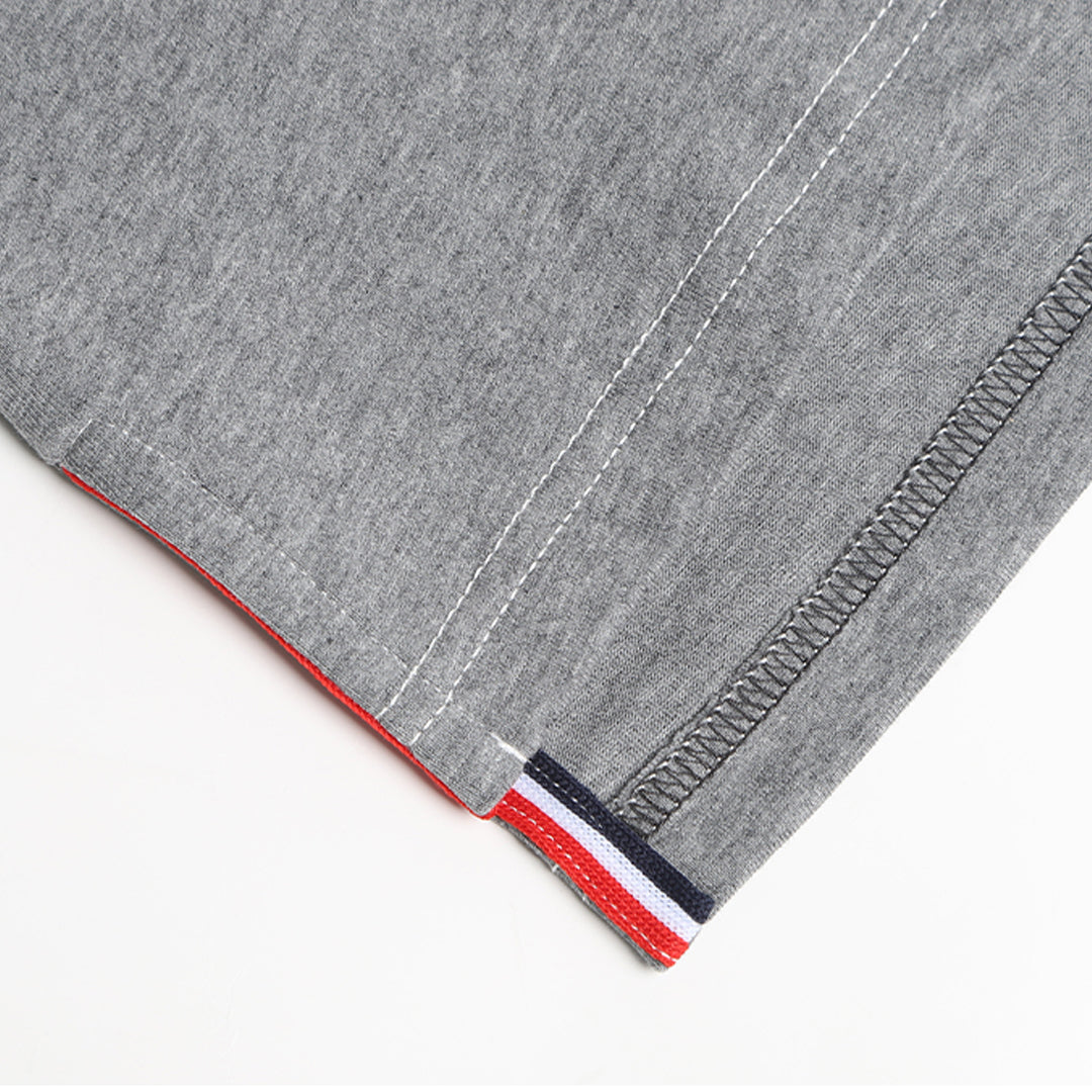 Classic Four-Bar T-Shirt with Button Side Vents - Premium Cotton by Thom Browne, product detail view