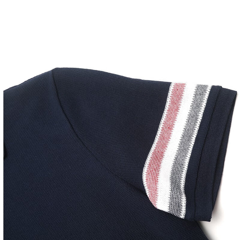 Men's Casual Polo Shirt — Blue & White by Thom Browne, product detail view