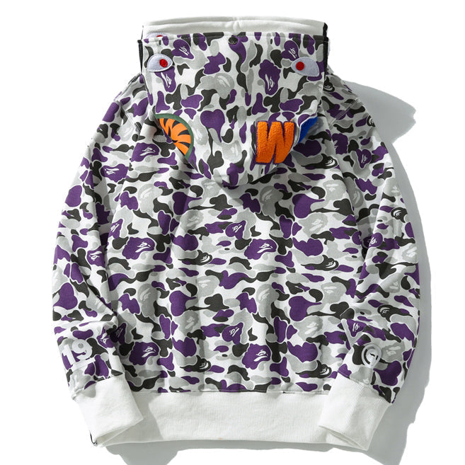 BAPE Purple Camo Shark Zipper Double Hoodie - image 2