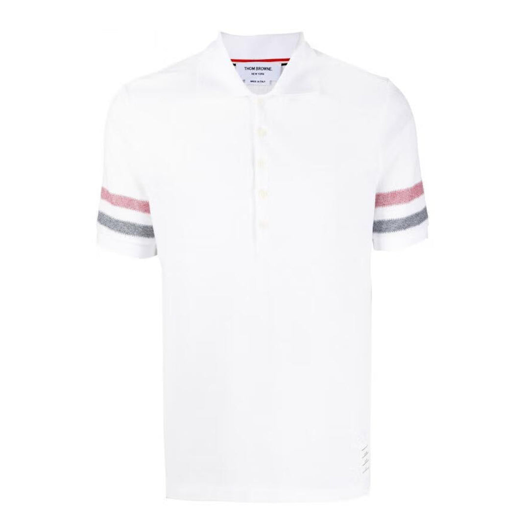 Men's Casual Polo Shirt — Blue & White by Thom Browne, product detail view