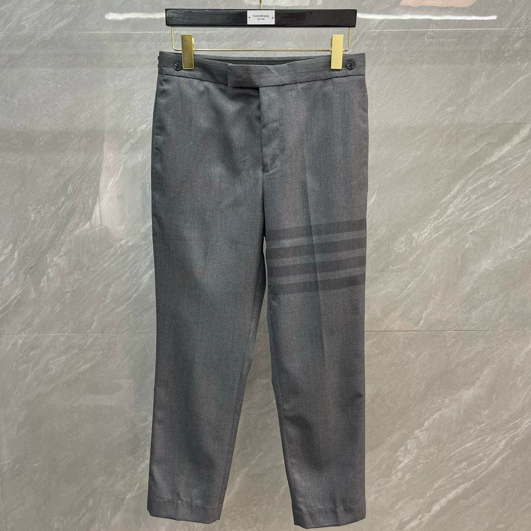 Thom Browne Style Men's Business Trousers - 50% Wool Premium Dress Pants with Signature Four-Bar Detail - Image 3