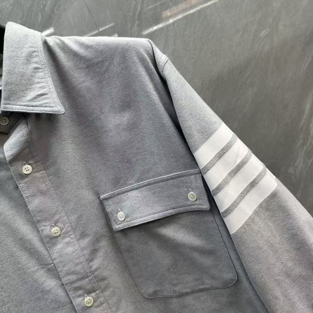Men's Casual Oxford Shirt - 100% Cotton Button - Front Shirt by Thom Browne, shirt detail view