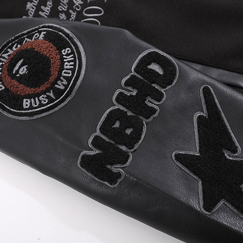 BAPE Leather Long Sleeve Baseball Jacket - image 6