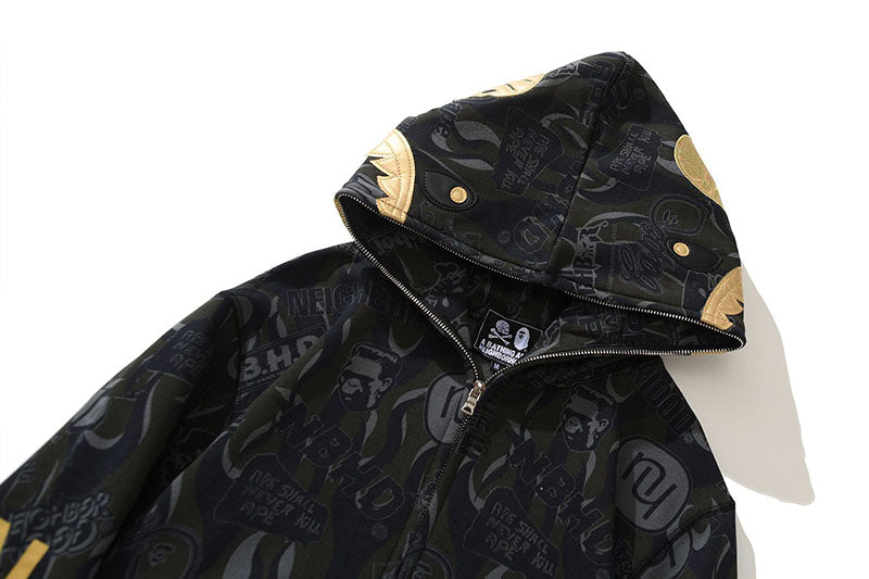 Bape Black Gold Shark Camouflage Hoodies - image 4