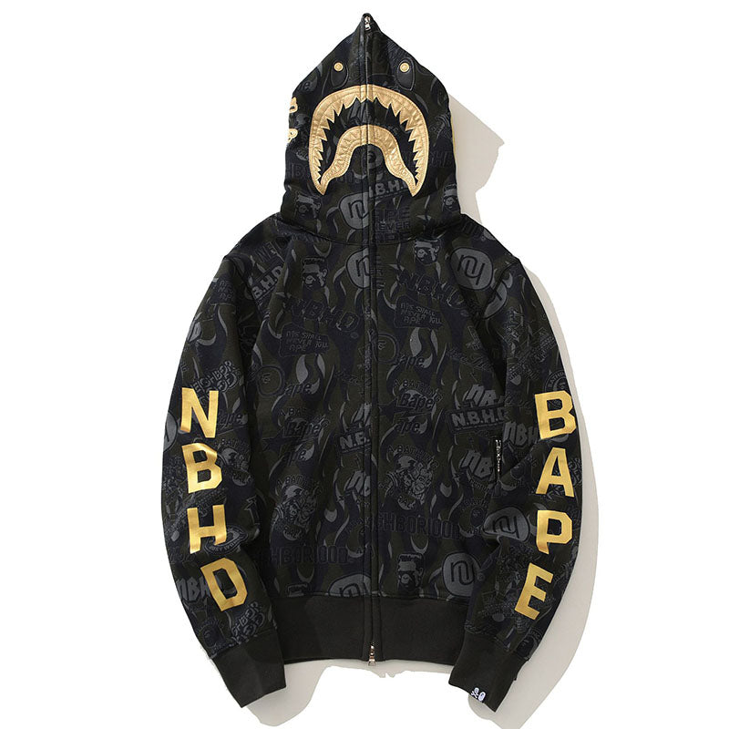 Bape Black Gold Shark Camouflage Hoodies - image 2