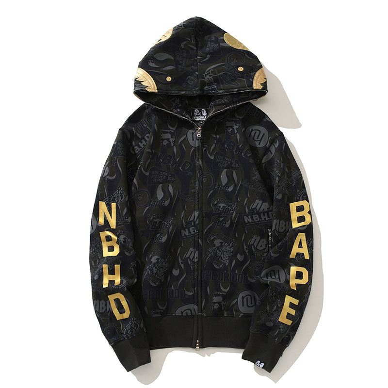 Bape Black Gold Shark Camouflage Hoodies - image 1