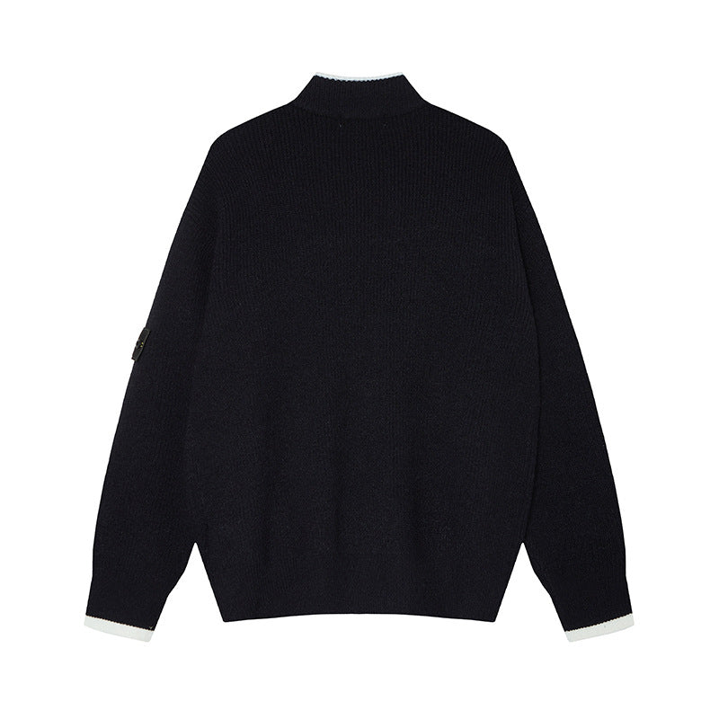 Stone Island Badge Zip-Up Mock-Neck Knit Jacket