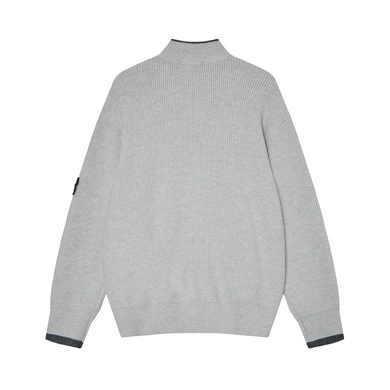 Stone Island Badge Zip-Up Mock-Neck Knit Jacket