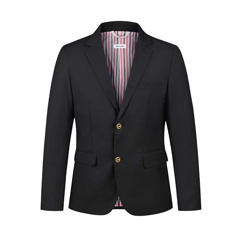 Casual Wool Suit Jacket - Front Zip Closure - Signature Detail by Thom Browne, outerwear detail view