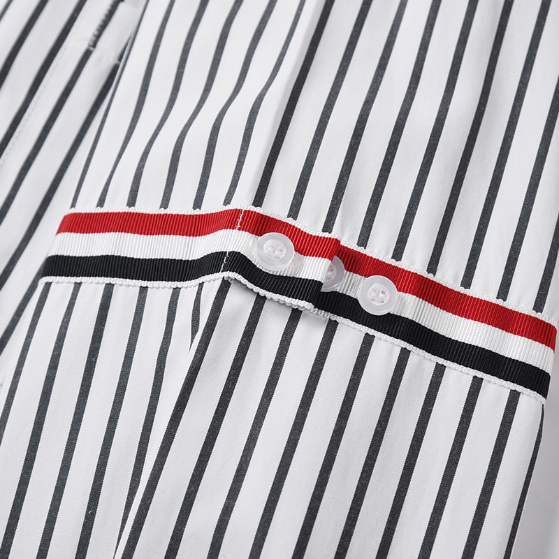 Classic Four-Bar Striped Dress Shirt - 100% Cotton Made in Japan by Thom Browne, shirt detail view