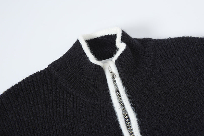 Stone Island Badge Zip-Up Mock-Neck Knit Jacket