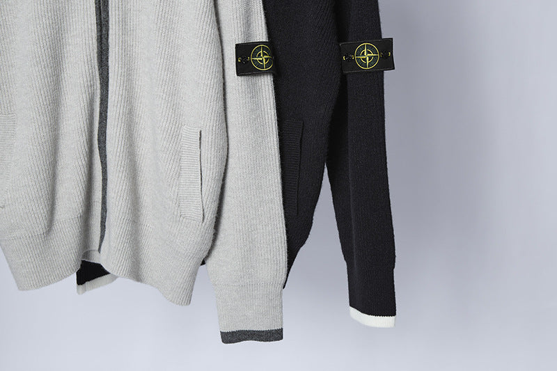 Stone Island Badge Zip-Up Mock-Neck Knit Jacket