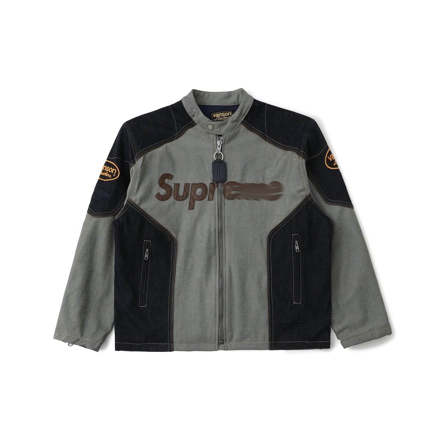 Heavy Embroidered Leather Logo Moto Jacket