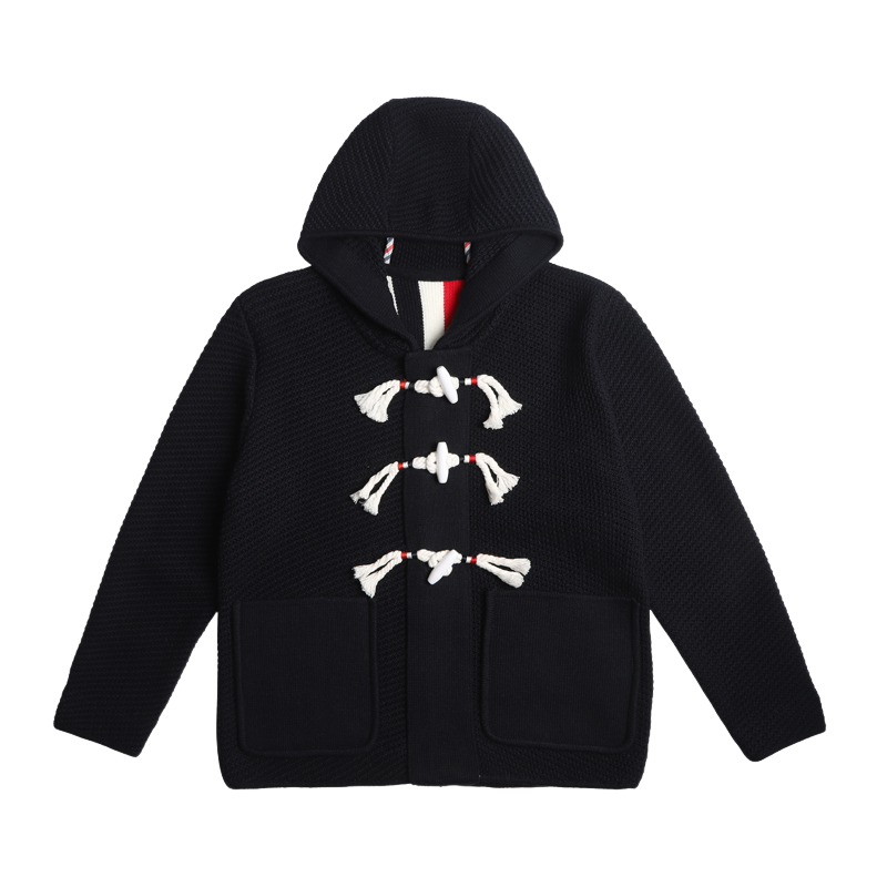 Men's hooded jacket by Thom Browne, outerwear detail view
