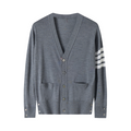 Unisex V-neck thin cardigan by Thom Browne, knitwear detail view