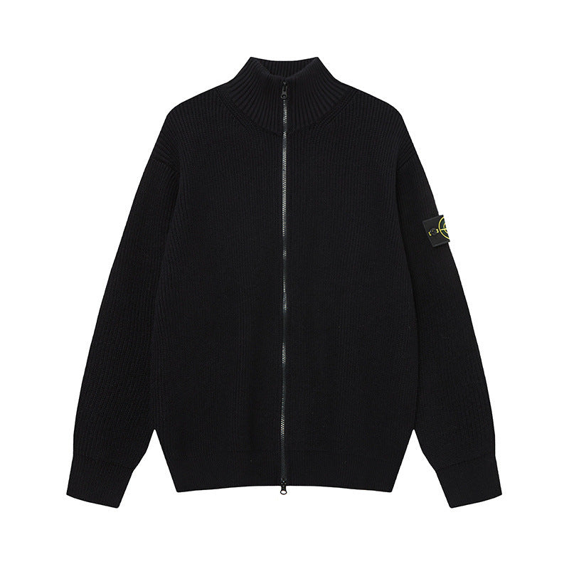 Stone Island Badge Zip-Up Knit Cardigan