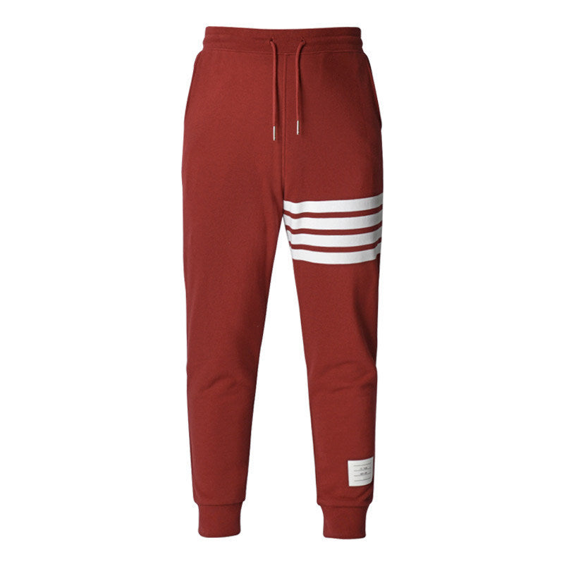 Thom Browne Style Unisex red sweatpants with Signature Four-Bar Detail - Image 3