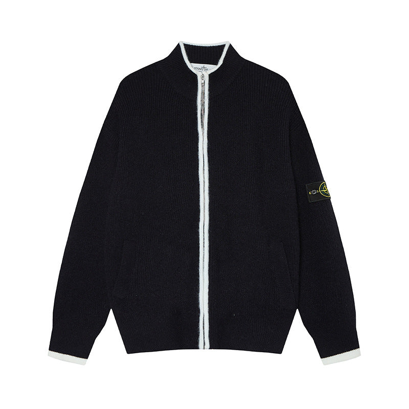 Stone Island Badge Zip-Up Mock-Neck Knit Jacket