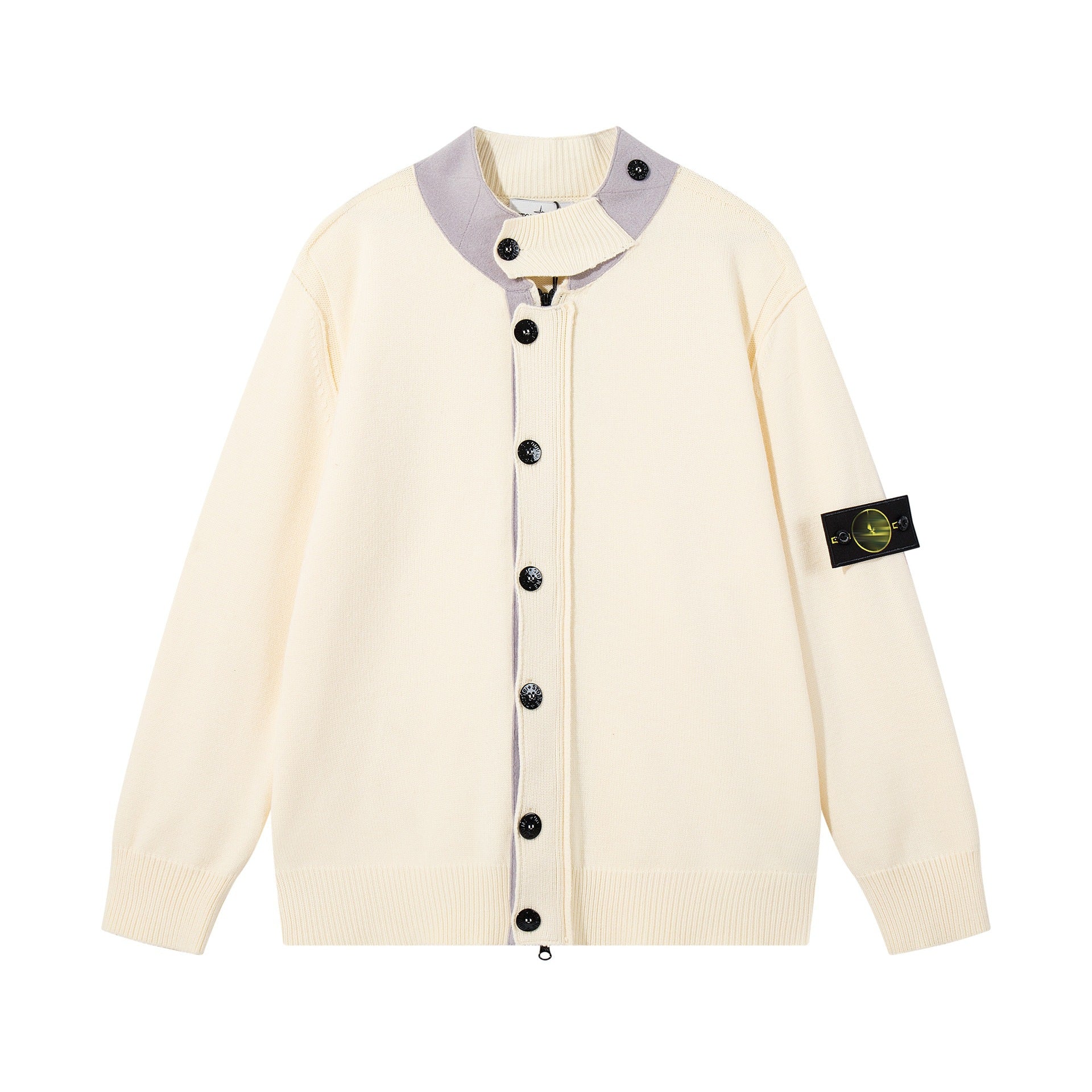 Stone Island Badge Sleeve Patch Button-Front Knit Cardigan