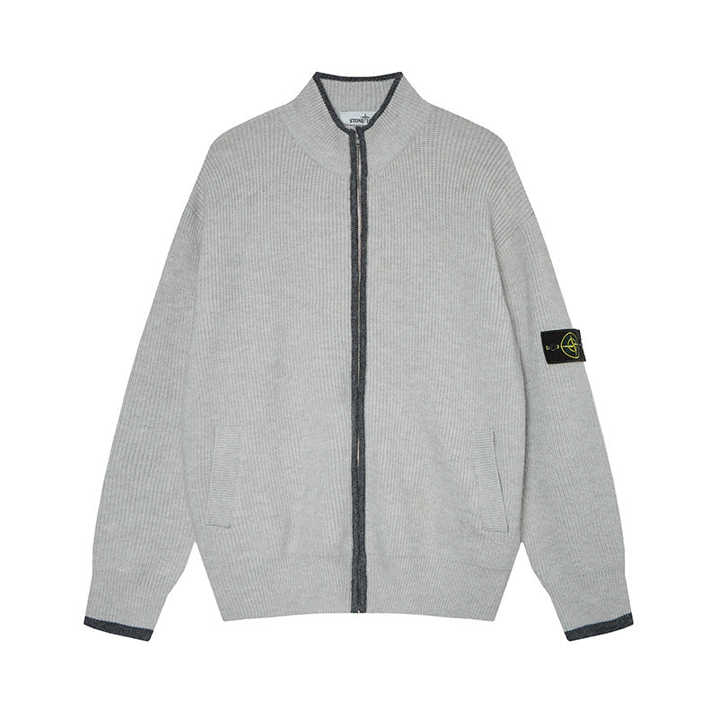 Stone Island Badge Zip-Up Mock-Neck Knit Jacket