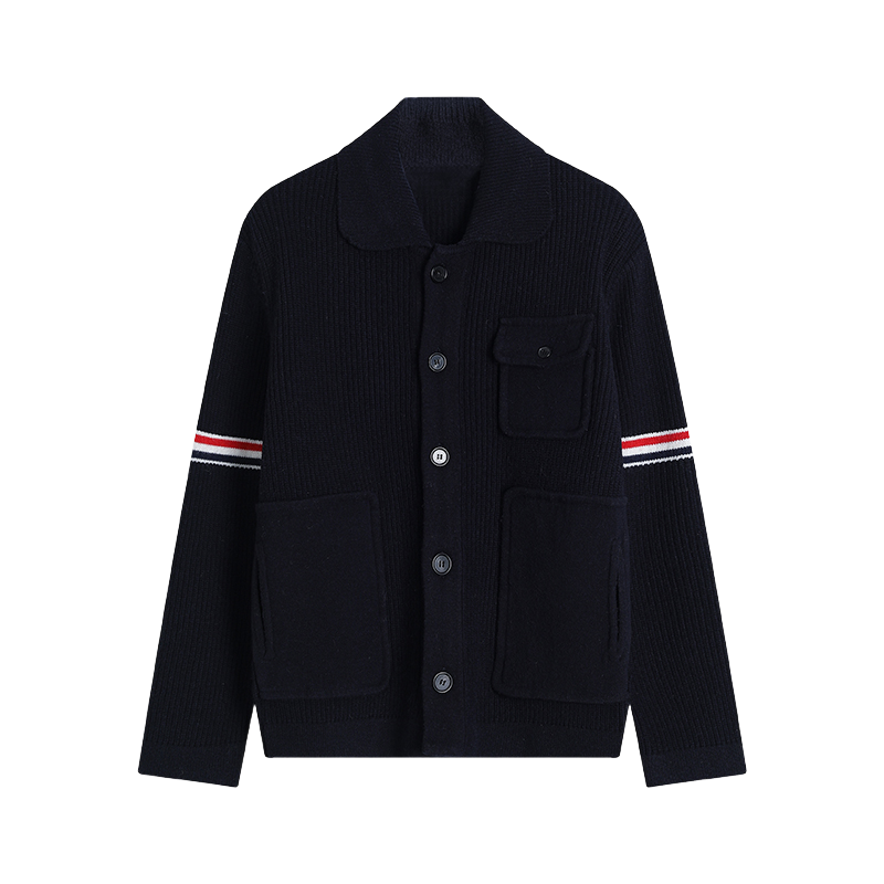 Men's coat by Thom Browne, outerwear detail view