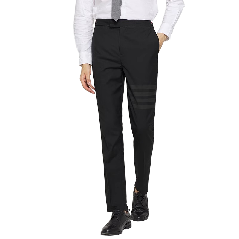 Thom Browne Style Men's Tailored Suit Pants with Signature Four-Bar Detail - Image 2
