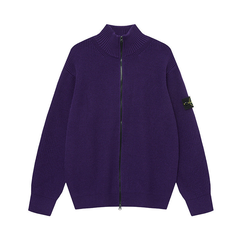 Stone Island Badge Zip-Up Knit Cardigan