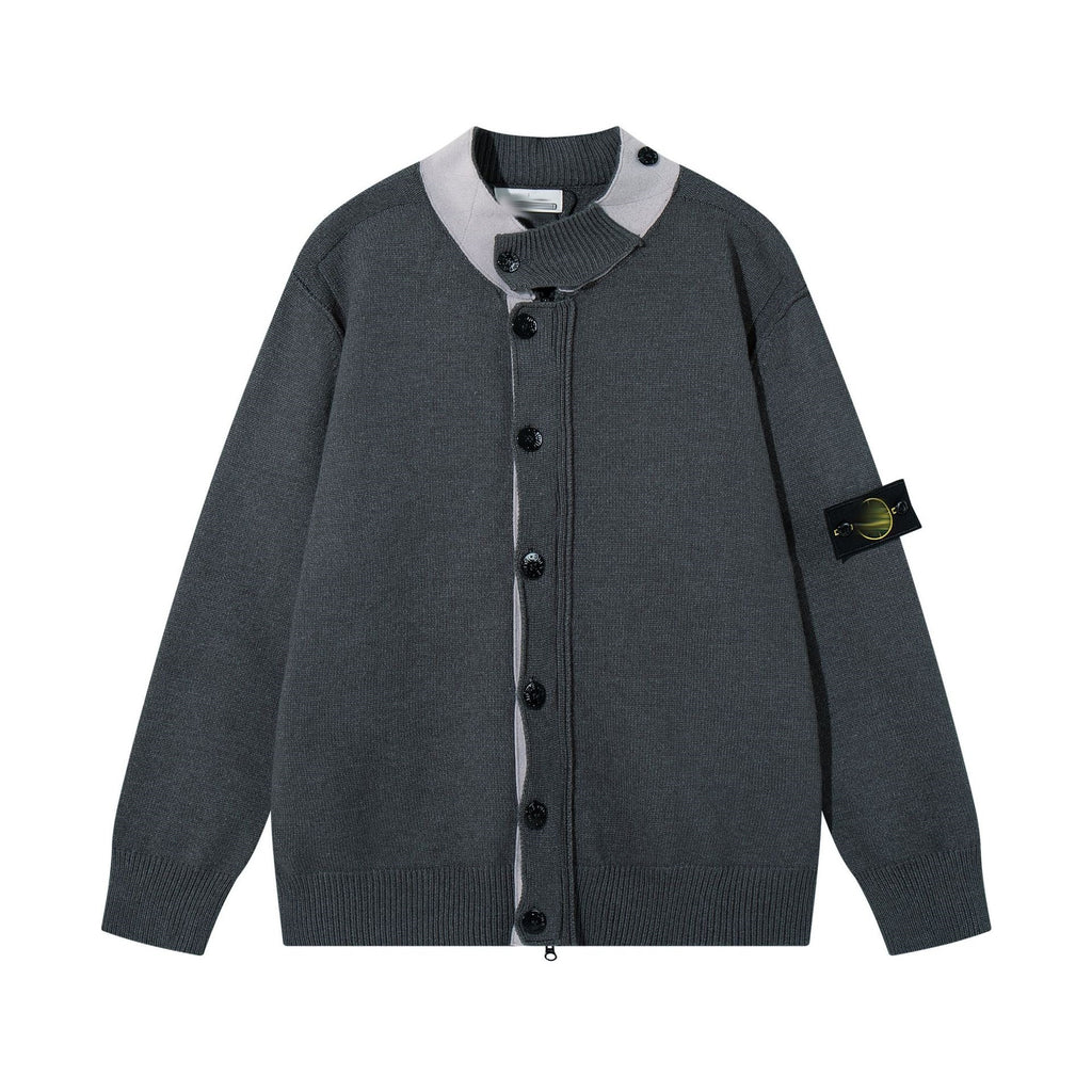 Stone Island Badge Sleeve Patch Button-Front Knit Cardigan