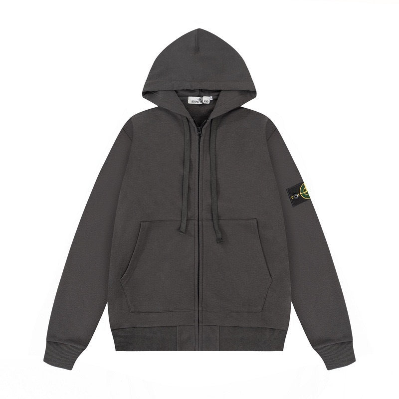 Stone Island Compass-Embroidered Zip-Up Hoodie