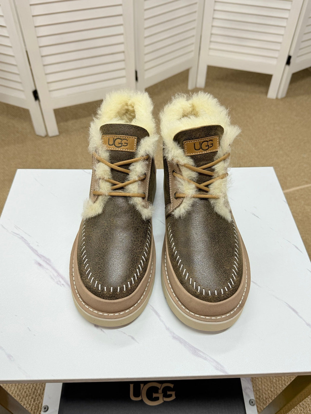 UGG Taupe Shearling-Collar Leather Boots - product view 2