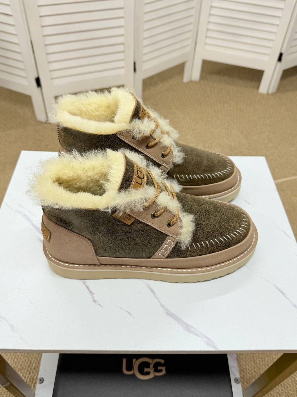 UGG Taupe Shearling-Collar Leather Boots - product view 6