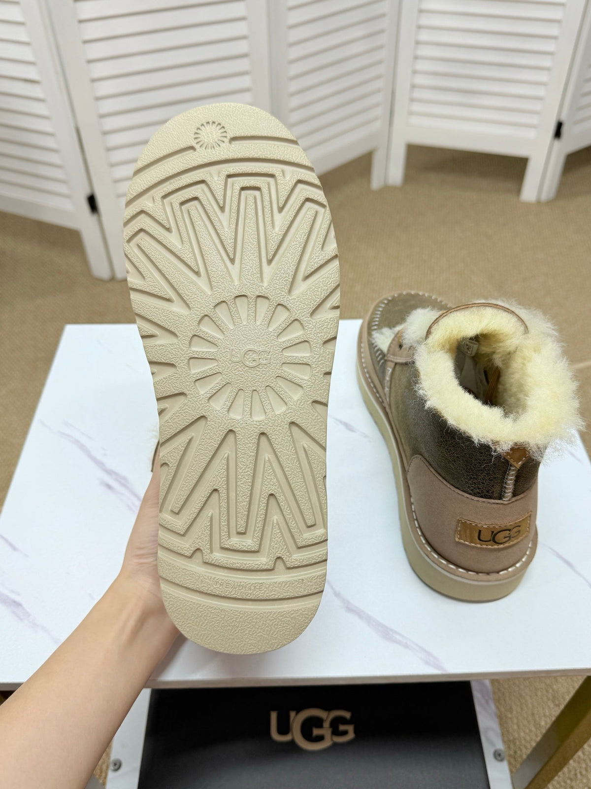UGG Taupe Shearling-Collar Leather Boots - product view 7