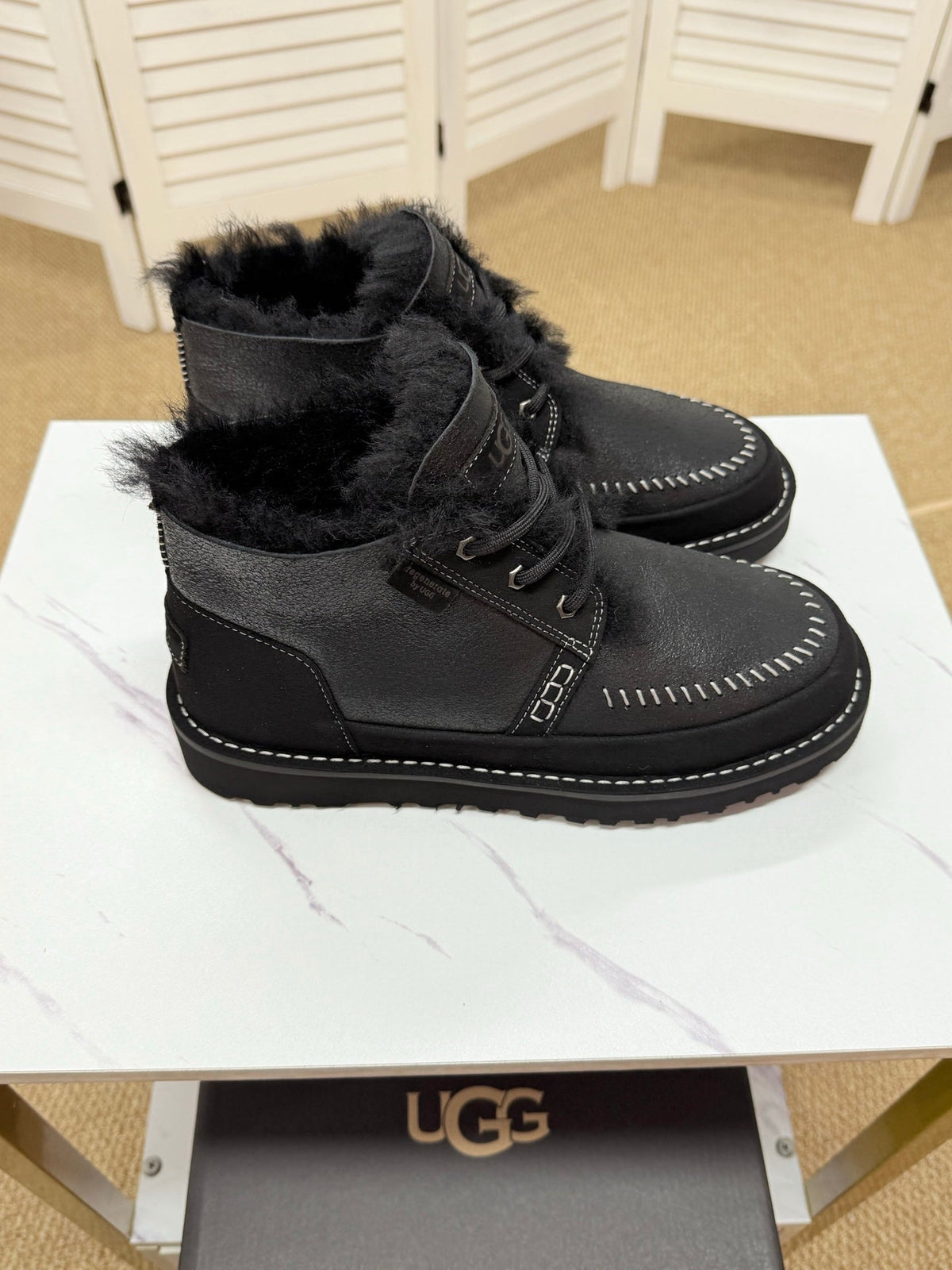 UGG Black Shearling-Collar Leather Boots - product view 6