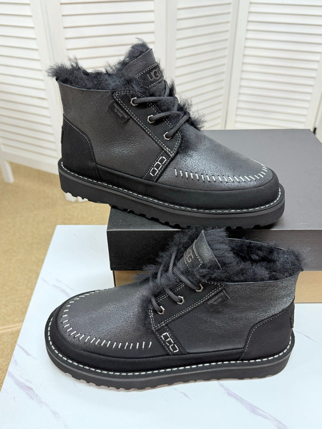 UGG Black Shearling-Collar Leather Boots - product view 9