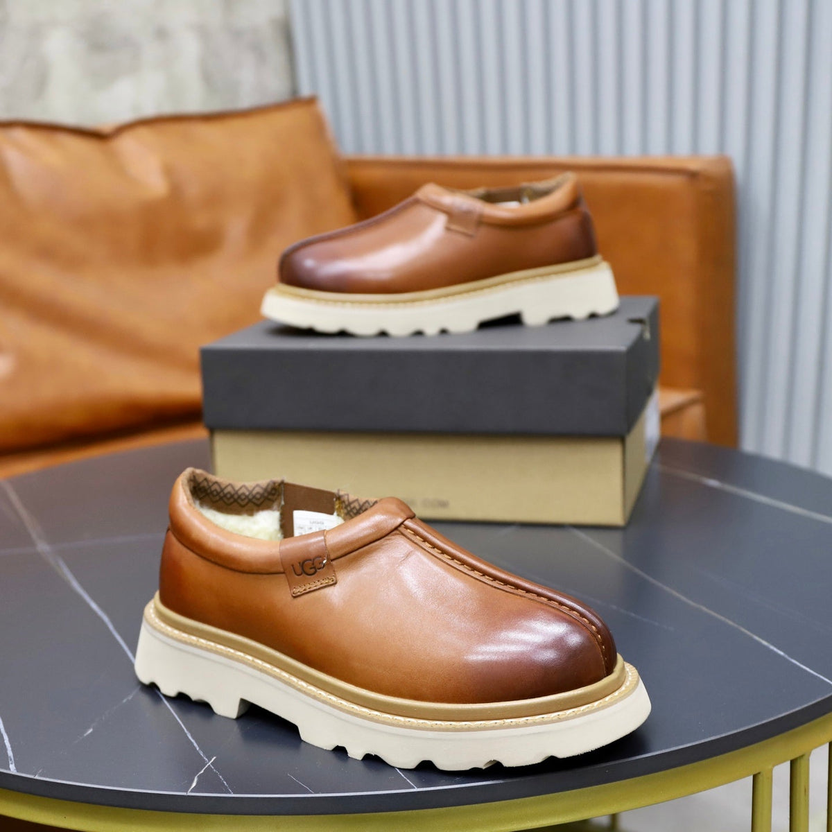 UGG Cognac Leather Slip-On Casual Shoes - product view 8