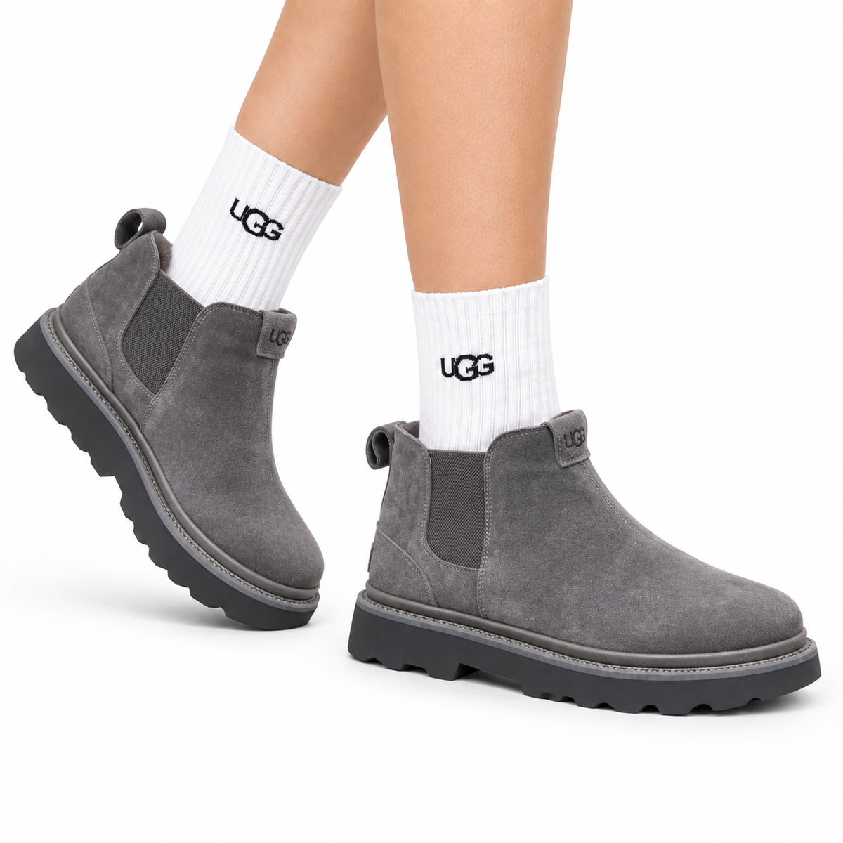 UGG Gray Suede Chelsea Casual Shoes - side-angle hero view
