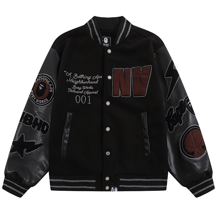 BAPE Leather Long Sleeve Baseball Jacket - image 1