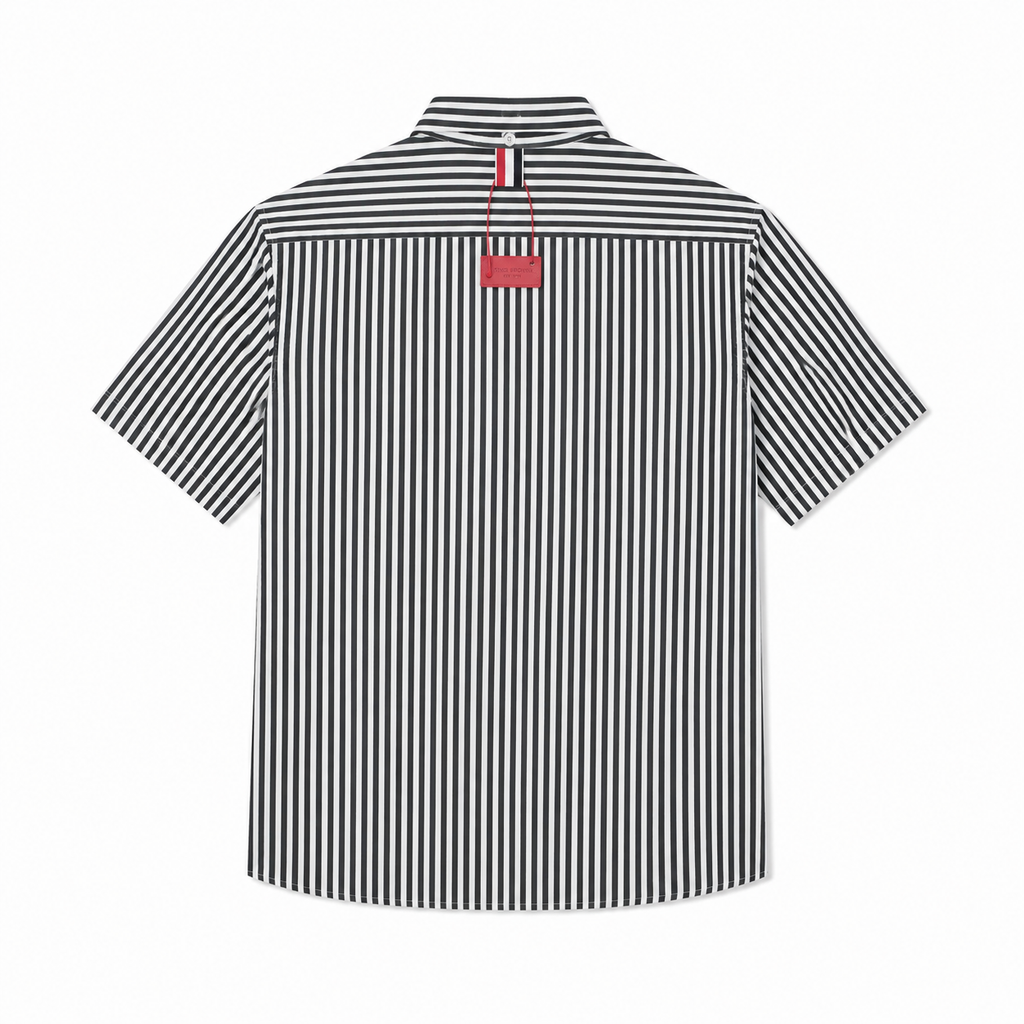 Striped Sailboat Embroidered Shirt — Unisex Short-Sleeve by Thom Browne, shirt detail view