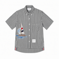 Striped Sailboat Embroidered Shirt — Unisex Short-Sleeve | Thom Browne